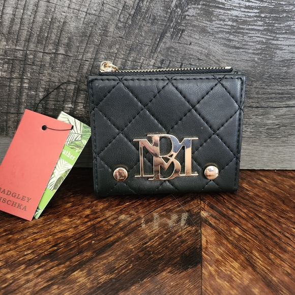 Badgley Mischka Handbags - NWT Badgley Mischka Quilted Black Mini Wallet with Gold Logo